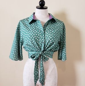Green Polka Dot Crop Blouse